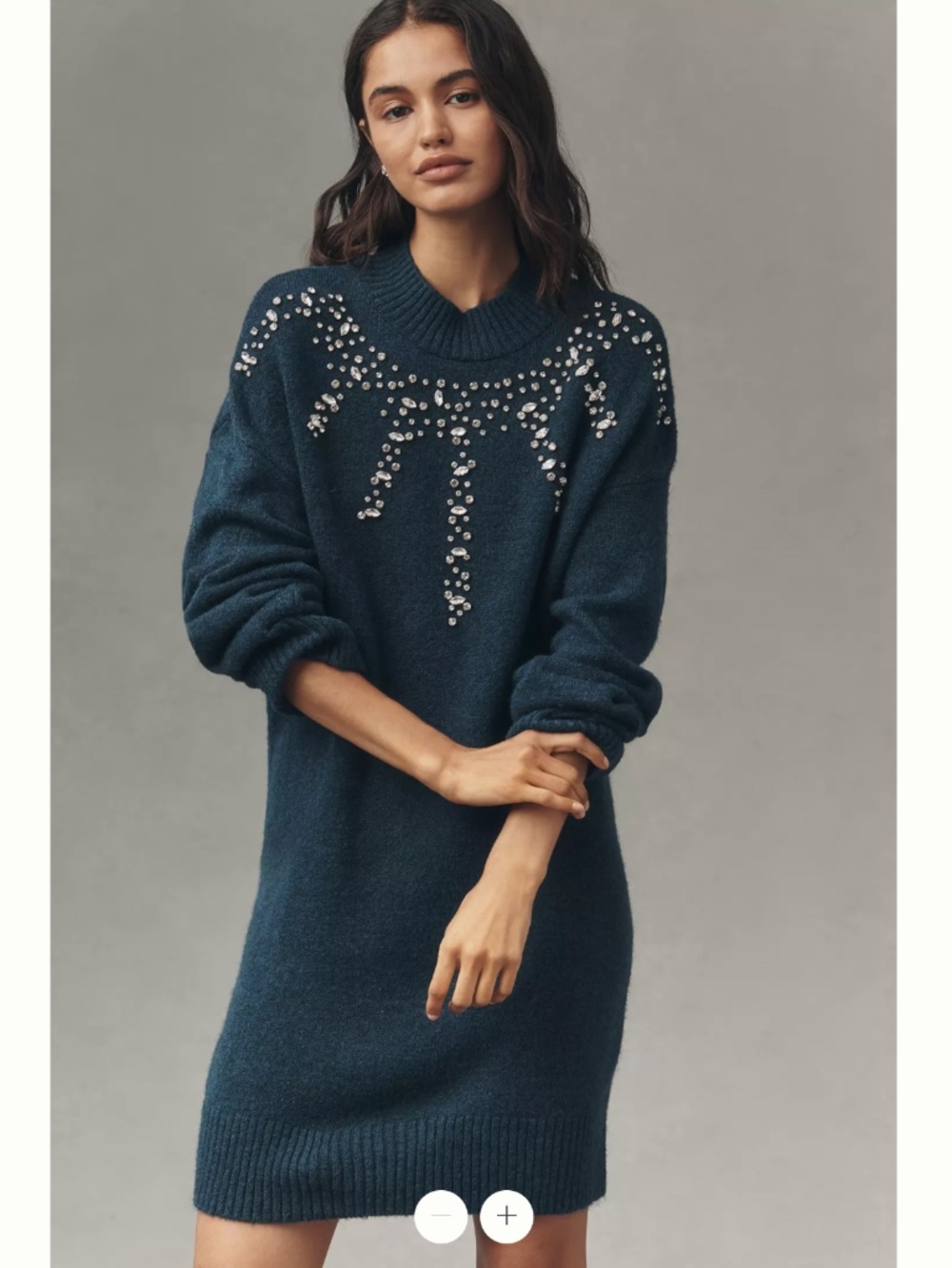 By Anthropologie Long-Sleeve Embellished Sweater Mini Dress